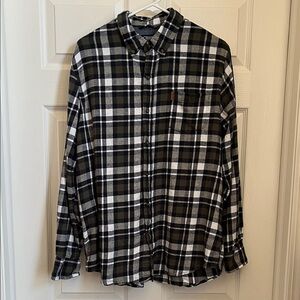 Men’s Chaps Black, Green and White Plaid Button-Down Brushed Flannel Shirt - L